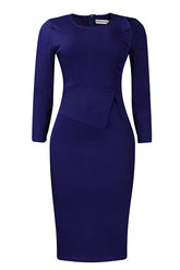 Dunkelblaues, langärmliges, figurbetontes Kleid